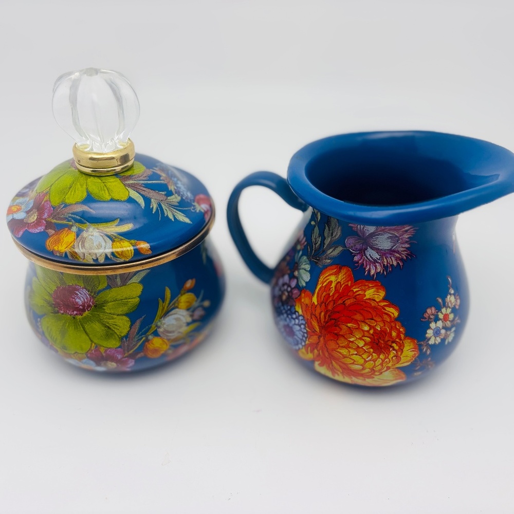 Lapis Flower Market Lidded Creamer Pitcher And Sugar Bowl MacKenzie-Childs